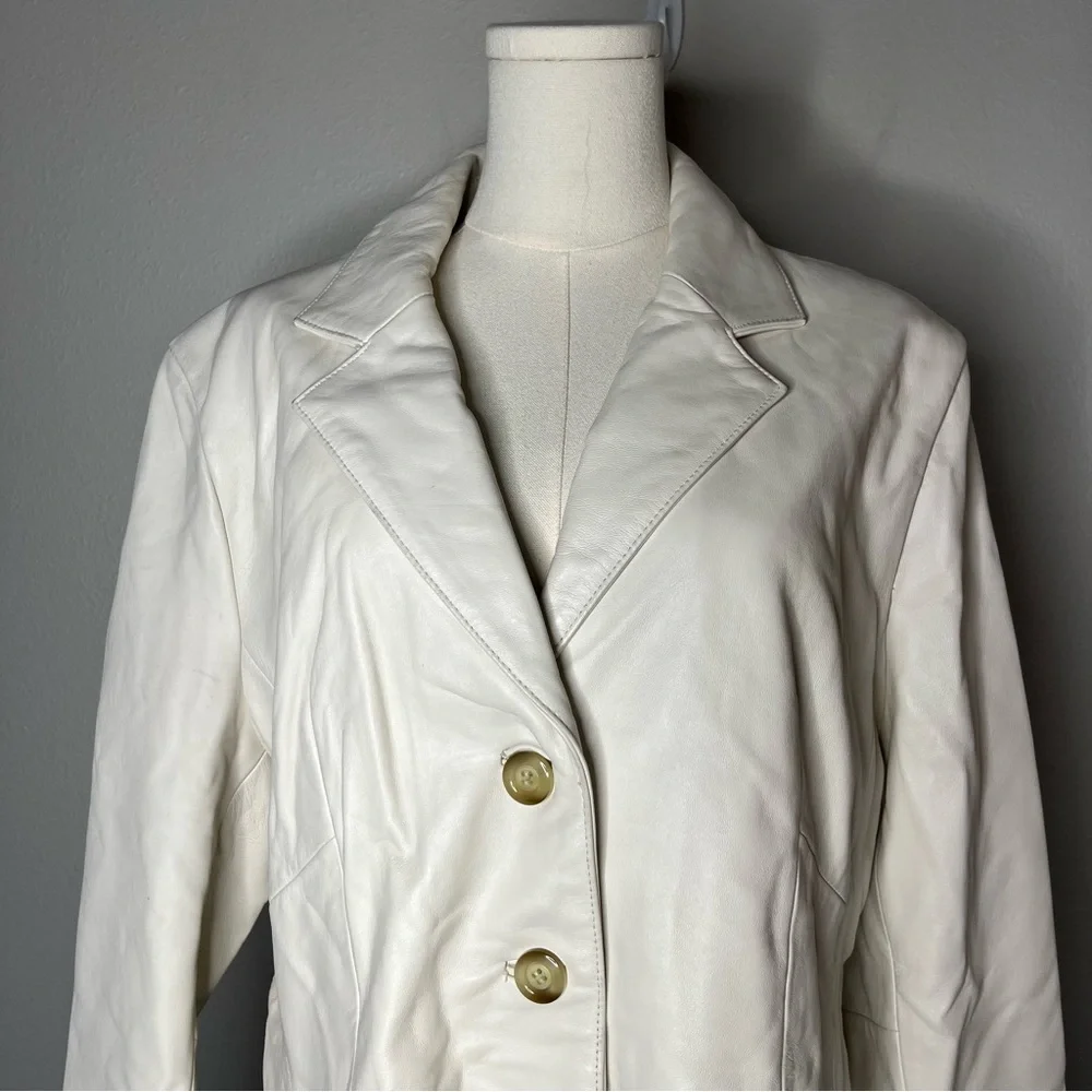 Vintage Wilson Leather White Button Front Collared Leather Jacket Classic - Picture 4 of 9